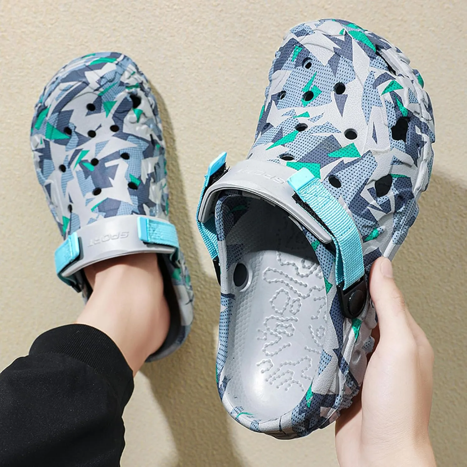 SECHRITE Men's Clogs Athletic Sports Outdoor Sandals Water Beach Shoes Slippers Sandals Lightweight Comfortable with Adjustable Back Strap - River Edge