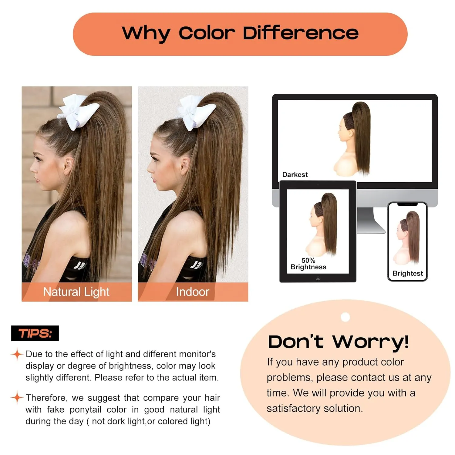 SEIKEA Cheer Ponytail Hair Piece, 16" Straight Cheerleader Hairpiece Ponytail Extension for Cheerleader Competition, Dance, Black Brown with Dark Brown Highlights