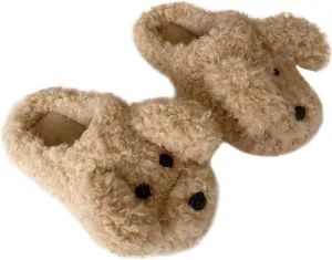 SGVAHY Slippers for Women Fuzzy Cute Slippers Indoor and Outdoor Slippers Teddy Dog Non-Slip Sole Cool Funny House Shoes Washable Slippers for Girls Teens Spring Autumn Winter (Teddy White, 7-8)