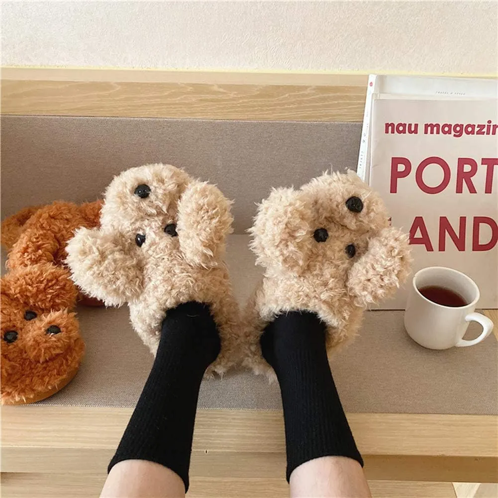 SGVAHY Slippers for Women Fuzzy Cute Slippers Indoor and Outdoor Slippers Teddy Dog Non-Slip Sole Cool Funny House Shoes Washable Slippers for Girls Teens Spring Autumn Winter (Teddy White, 7-8)