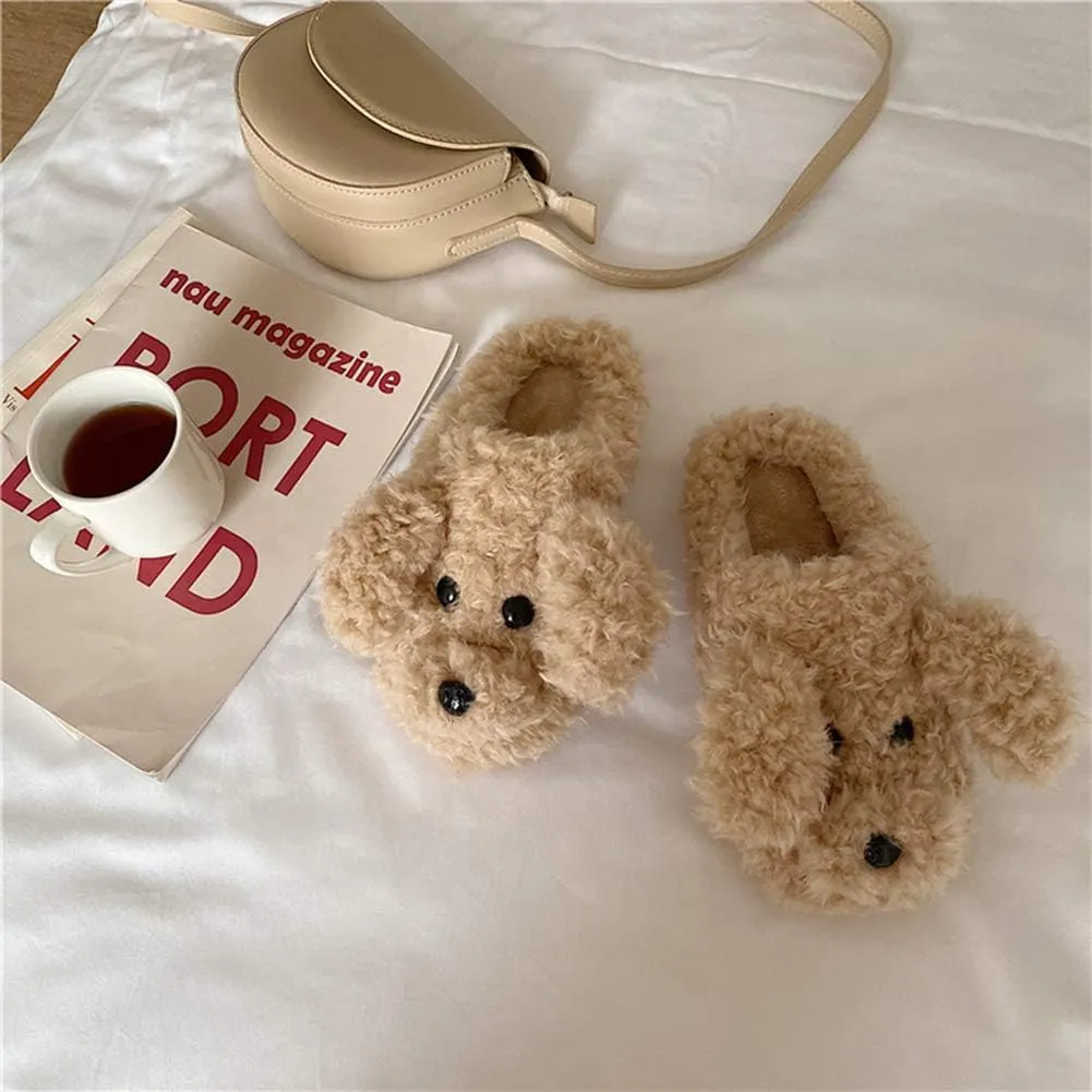 SGVAHY Slippers for Women Fuzzy Cute Slippers Indoor and Outdoor Slippers Teddy Dog Non-Slip Sole Cool Funny House Shoes Washable Slippers for Girls Teens Spring Autumn Winter (Teddy White, 7-8)