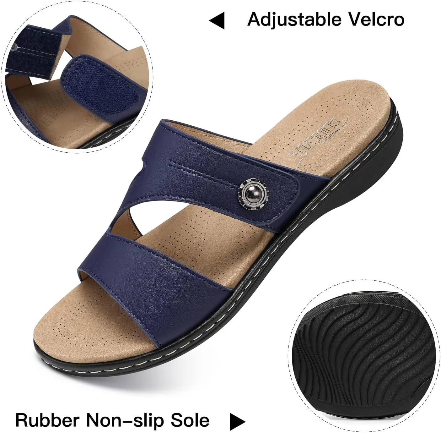 SHIBEVER Flat Sandals For Women Dressy: Comfortable Summer - Slip On Arch Support Flats Sandal