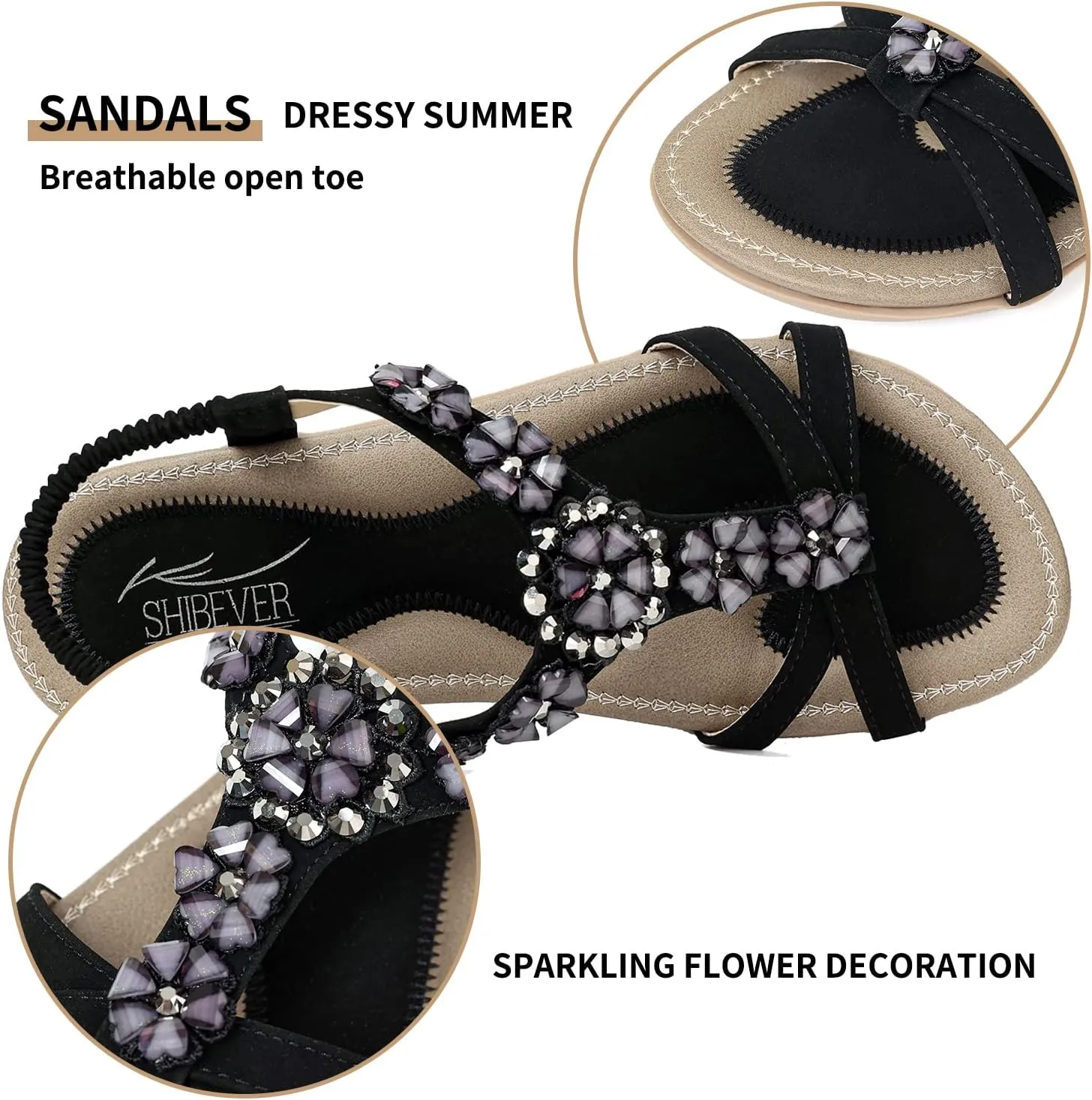 SHIBEVER Flat Sandals for Women Dressy: Summer Comfortable Ankle Strap Womens Sandal