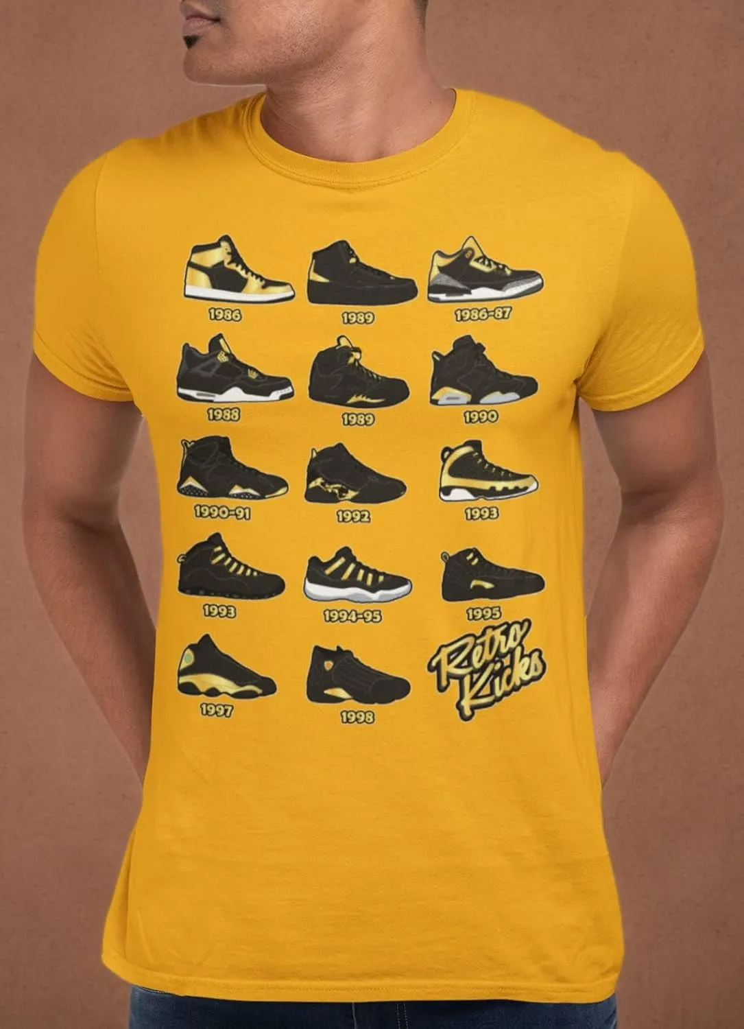 Shirt to Match Gold Black Jordan Retro 1 2 3 4 5 6 7 8 9 10 11 12 13 Sneakers, Men's Tee to Match Jordans