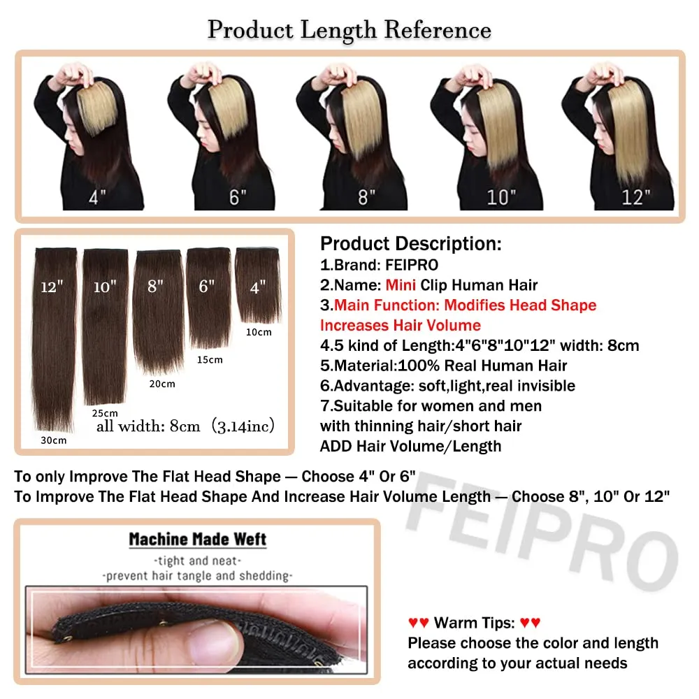 Short Clip In Human Hair Extensions for Women with Short Hair/Thinning Hair,add Extra Hair Volume Natural Straight Invisible Lady Parts Frontal Bangs Toppers 12 Inch #24 Natural Blonde