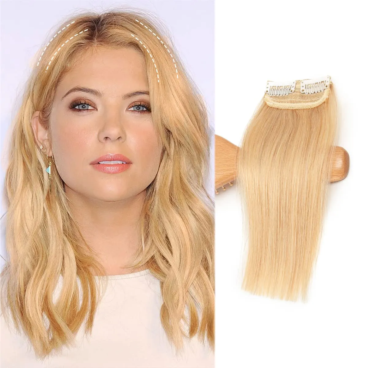 Short Clip In Human Hair Extensions for Women with Short Hair/Thinning Hair,add Extra Hair Volume Natural Straight Invisible Lady Parts Frontal Bangs Toppers 12 Inch #24 Natural Blonde