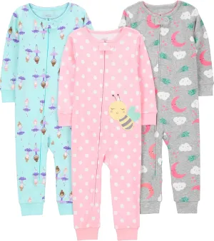 Simple Joys by Carter's Girls' 3-Pack Snug Fit Footless Cotton Pajamas