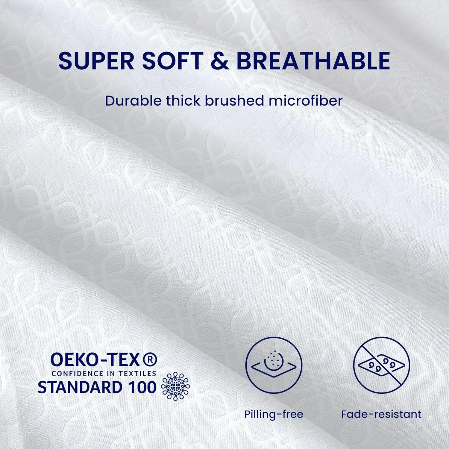 SLEEP ZONE Four-Leaf Clover Soft Brushed Microfiber，4-Piece Floral Embossed Sheet Set for Women Men，Deep Pockets, Easy-Fit, Extra Soft & Wrinkle Free Sheets (White, Queen