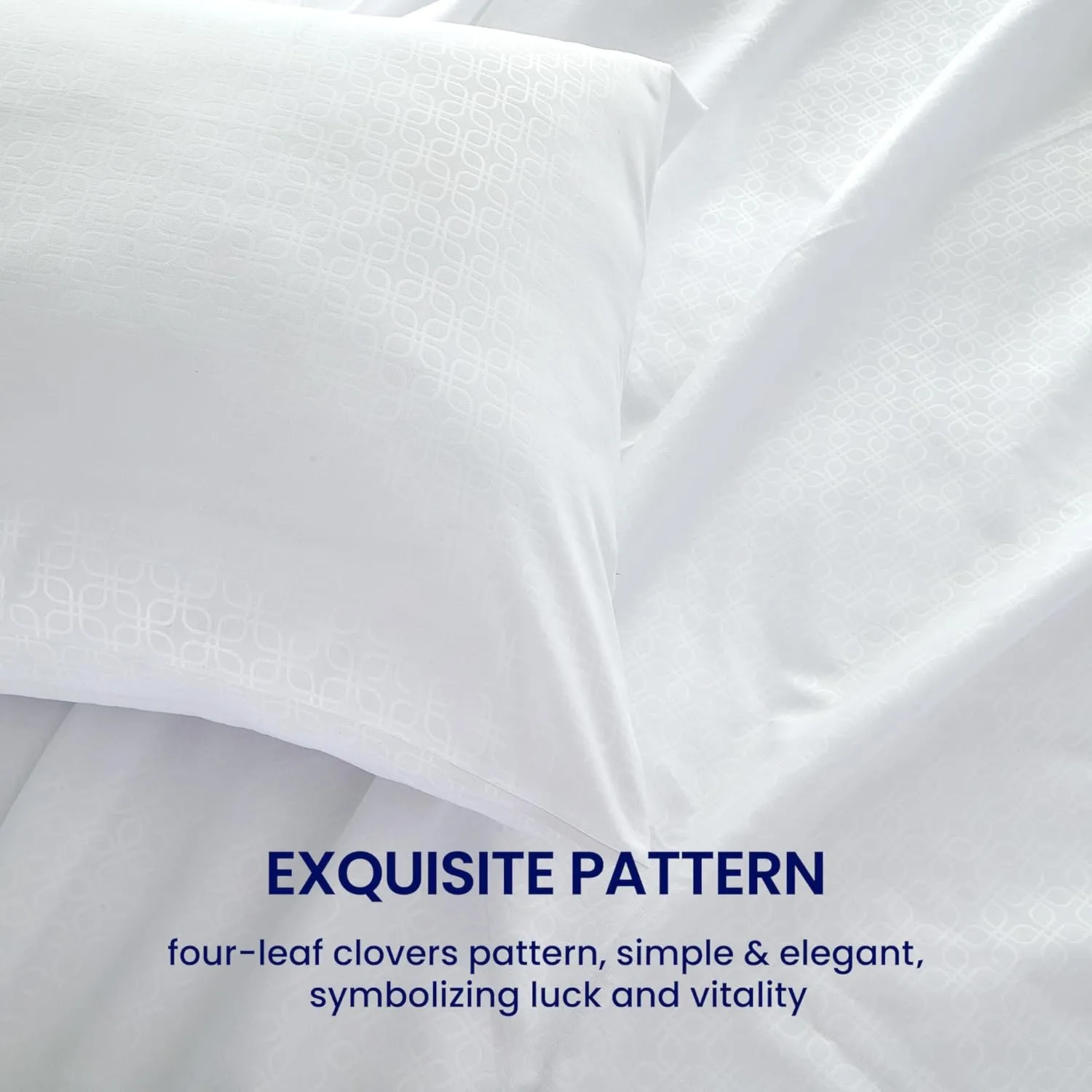 SLEEP ZONE Four-Leaf Clover Soft Brushed Microfiber，4-Piece Floral Embossed Sheet Set for Women Men，Deep Pockets, Easy-Fit, Extra Soft & Wrinkle Free Sheets (White, Queen
