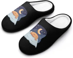 Sleeping Cocoa Chocolate Beans Men's Cotton Slippers Washable Home Slippers Lightweight Closed Toe House Slip On Shoes