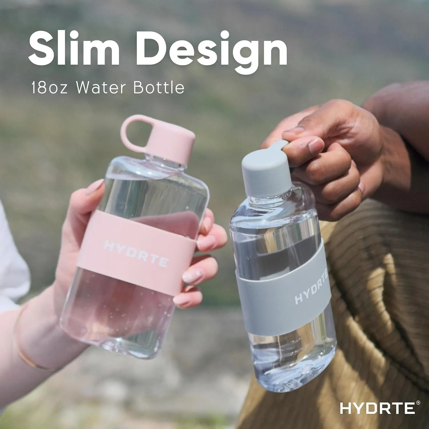 Slim Water Bottle│Mini Water Bottle For Travel│Flat Water Bottle Design│Cute Water Bottles│Small Water Bottle For Purse or Travel - 18oz Capacity (Slate Grey)