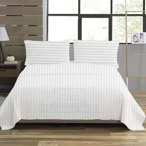 SlumberWell 4 Piece Sheet Set Queen Size, 100% Egyptian Cotton, 12 Inch Deep Pocket, Breathable Cooling & Super Soft Hotel Bed Sheets, White Stripe