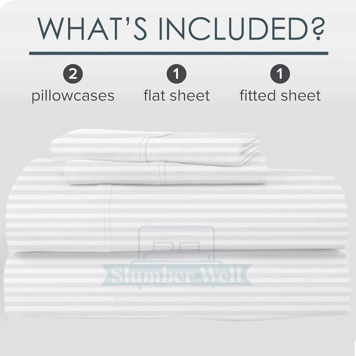 SlumberWell 4 Piece Sheet Set Queen Size, 100% Egyptian Cotton, 12 Inch Deep Pocket, Breathable Cooling & Super Soft Hotel Bed Sheets, White Stripe