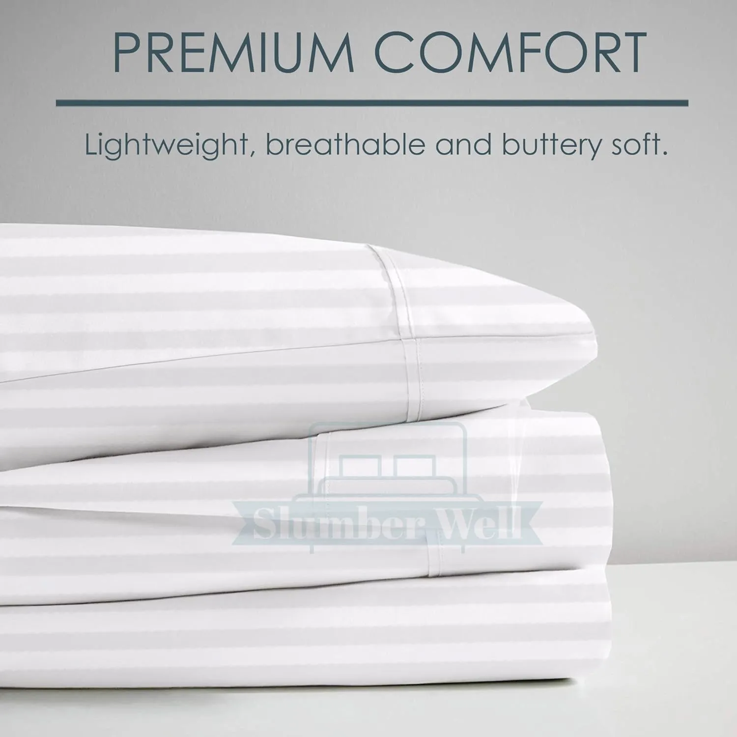 SlumberWell 4 Piece Sheet Set Queen Size, 100% Egyptian Cotton, 12 Inch Deep Pocket, Breathable Cooling & Super Soft Hotel Bed Sheets, White Stripe
