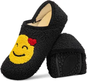 Smiley Face House Slippers for Women Men Indoor Barefoot Slippers Socks Furry Slip on House Shoes Cozy Comfy Slippers for Home Bedroom Travel Yoga