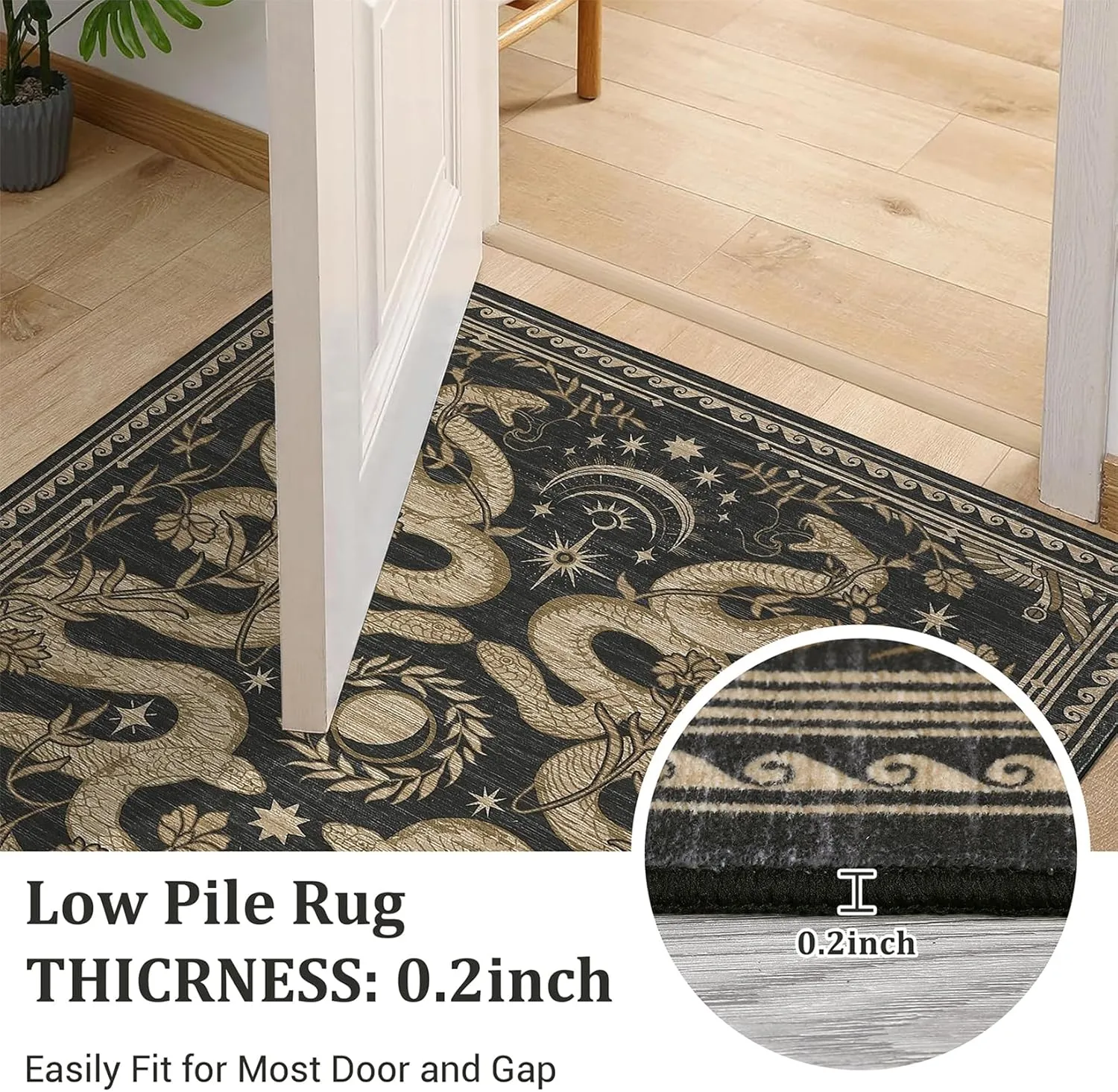 Snake Washable Runners for Hallways 2x6 Runner Rug for Kitchen Non Slip with Rubber Back Forest Soft Low-Pile Stain Resistant Thin Carpet for Bedroom Bedroom Laundry Room Dark Grey