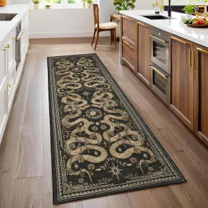 Snake Washable Runners for Hallways 2x6 Runner Rug for Kitchen Non Slip with Rubber Back Forest Soft Low-Pile Stain Resistant Thin Carpet for Bedroom Bedroom Laundry Room Dark Grey