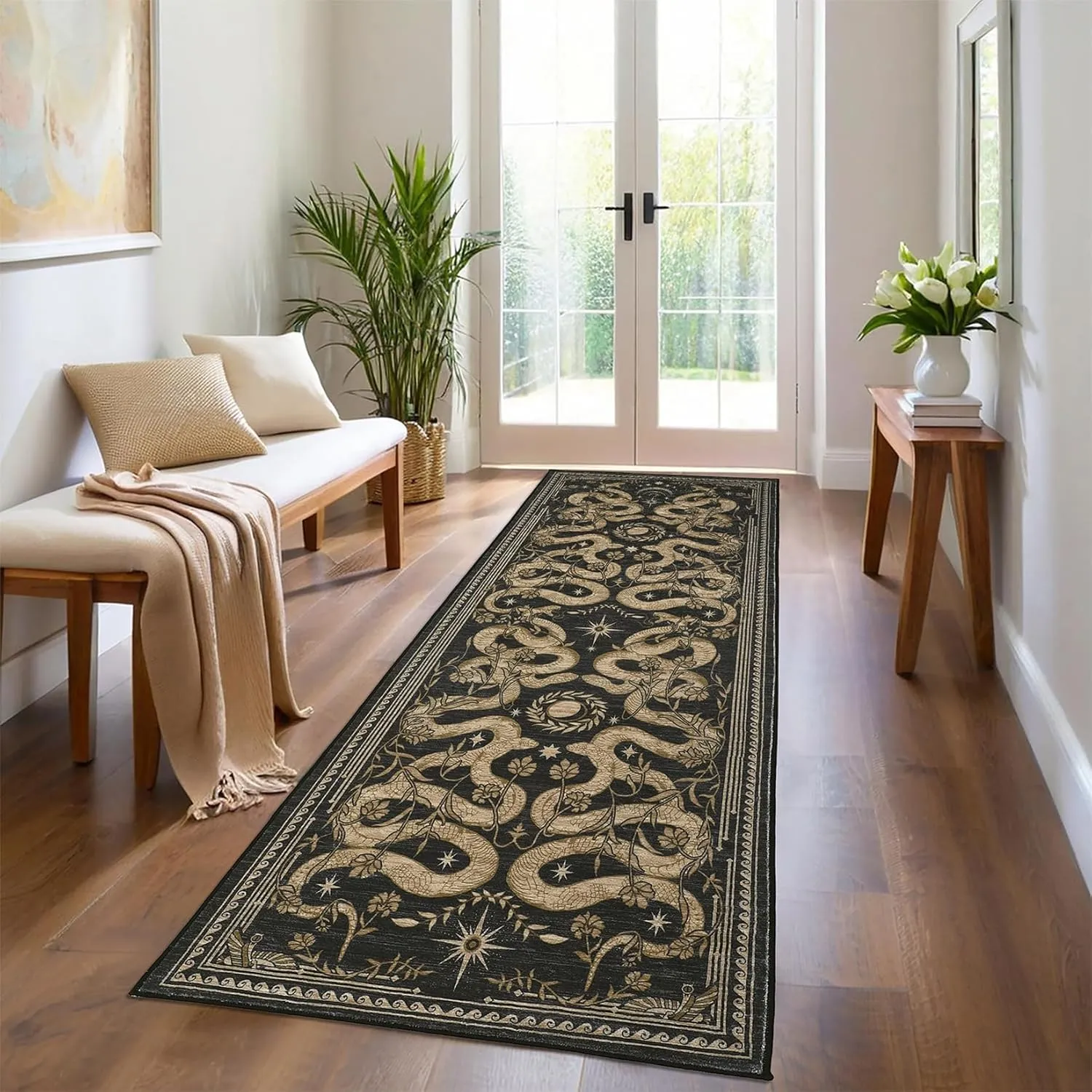 Snake Washable Runners for Hallways 2x6 Runner Rug for Kitchen Non Slip with Rubber Back Forest Soft Low-Pile Stain Resistant Thin Carpet for Bedroom Bedroom Laundry Room Dark Grey