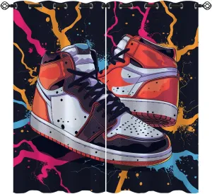 Sneaker Shoes Blackout Curtains for Girls Boys Kids Teens Home Decor, Sports Lightning Cool Graffiti Grommet Thermal Insulated Drapes Darkening Window Curtain for Bedroom Living Room, 72 x 63 Inch