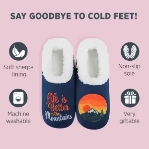 Snoozies Pairable Slipper Socks - Funny House Slippers for Women, Non-Slip Fuzzy Slipper Socks - Happy Camper