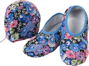 Snoozies Skinnies Packable and Foldable Travel Slippers for Women with Zipper Pouch, Soft Sherpa-Lined Slipper Socks Non-Skid