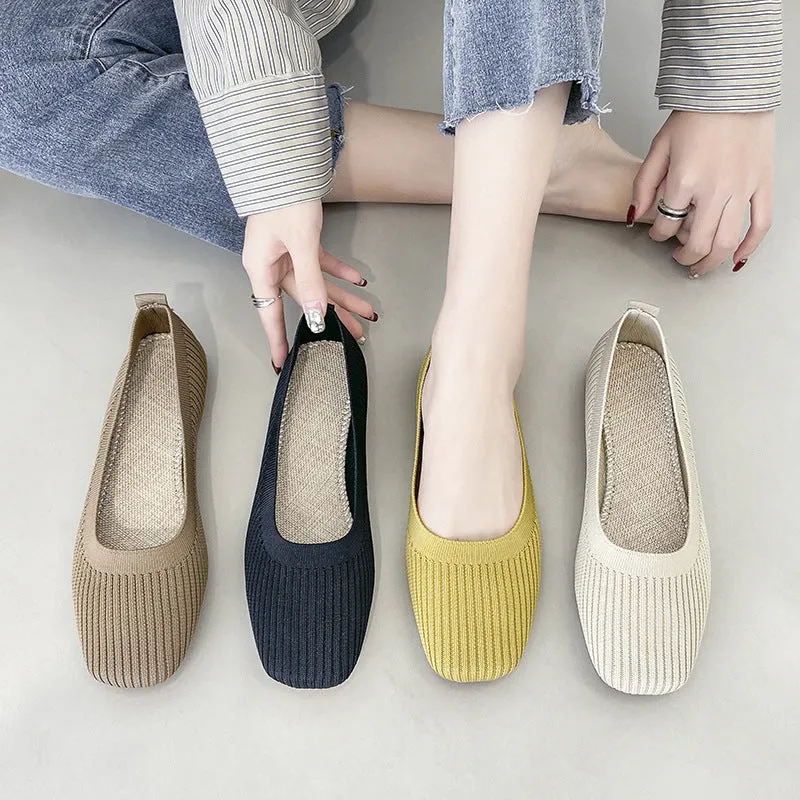 Soft Bottom Square Head Knitted Shoes