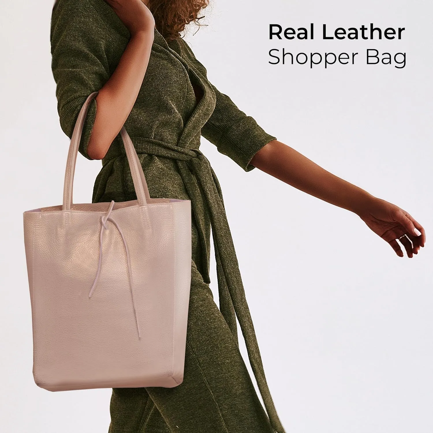 Soft Italian Genuine Calf Leather Tote Bag | Unstructured Unlined Shopper with Zipper, Inside Pocket & Flat Base