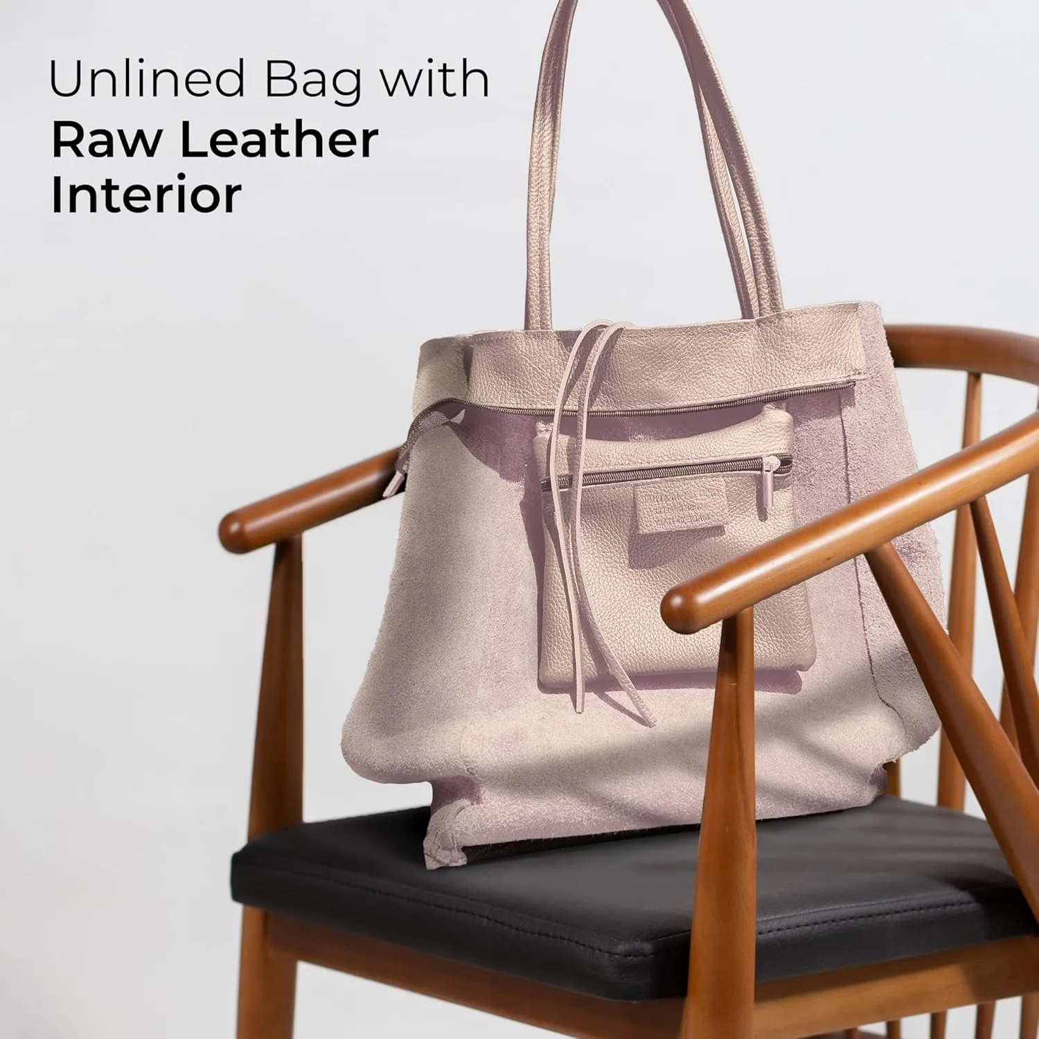 Soft Italian Genuine Calf Leather Tote Bag | Unstructured Unlined Shopper with Zipper, Inside Pocket & Flat Base