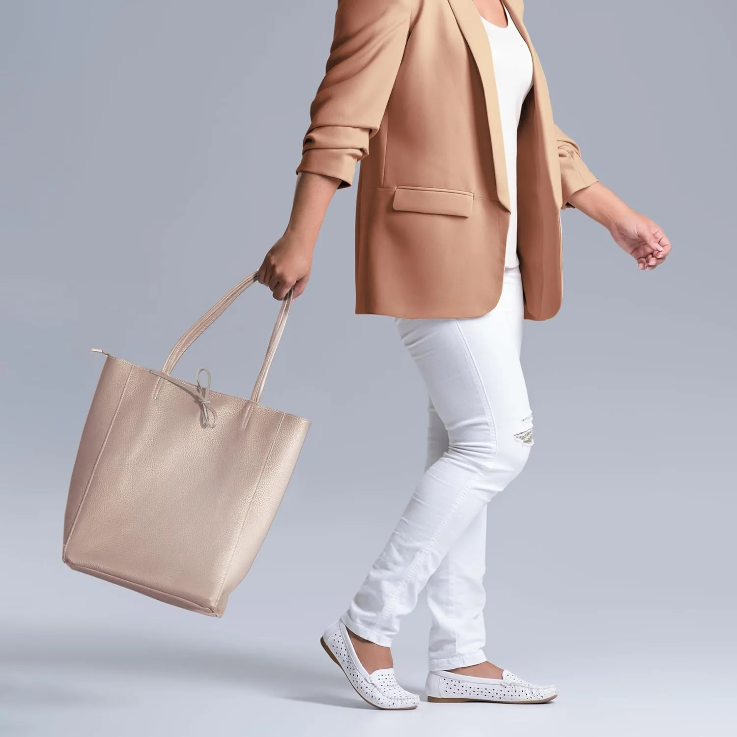 Soft Italian Genuine Calf Leather Tote Bag | Unstructured Unlined Shopper with Zipper, Inside Pocket & Flat Base