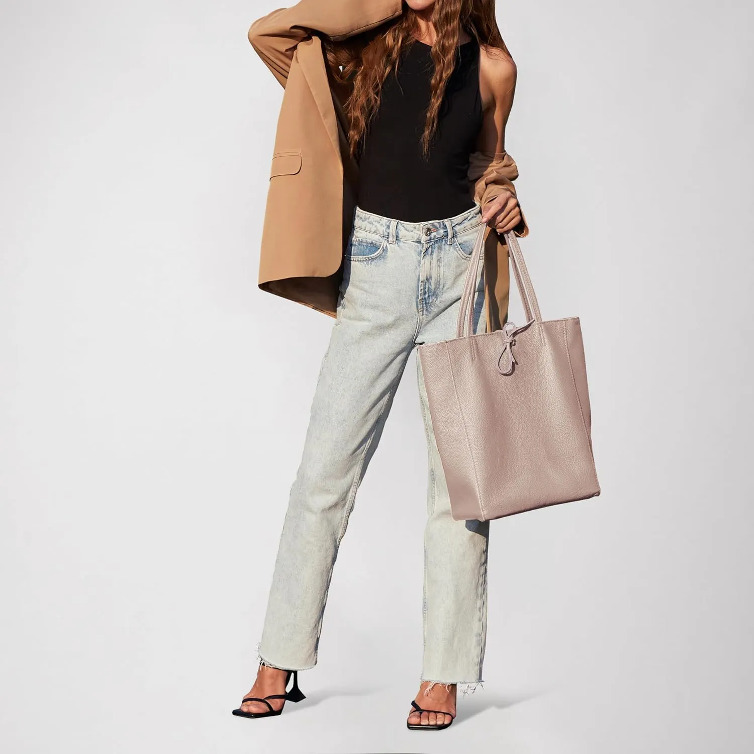 Soft Italian Genuine Calf Leather Tote Bag | Unstructured Unlined Shopper with Zipper, Inside Pocket & Flat Base