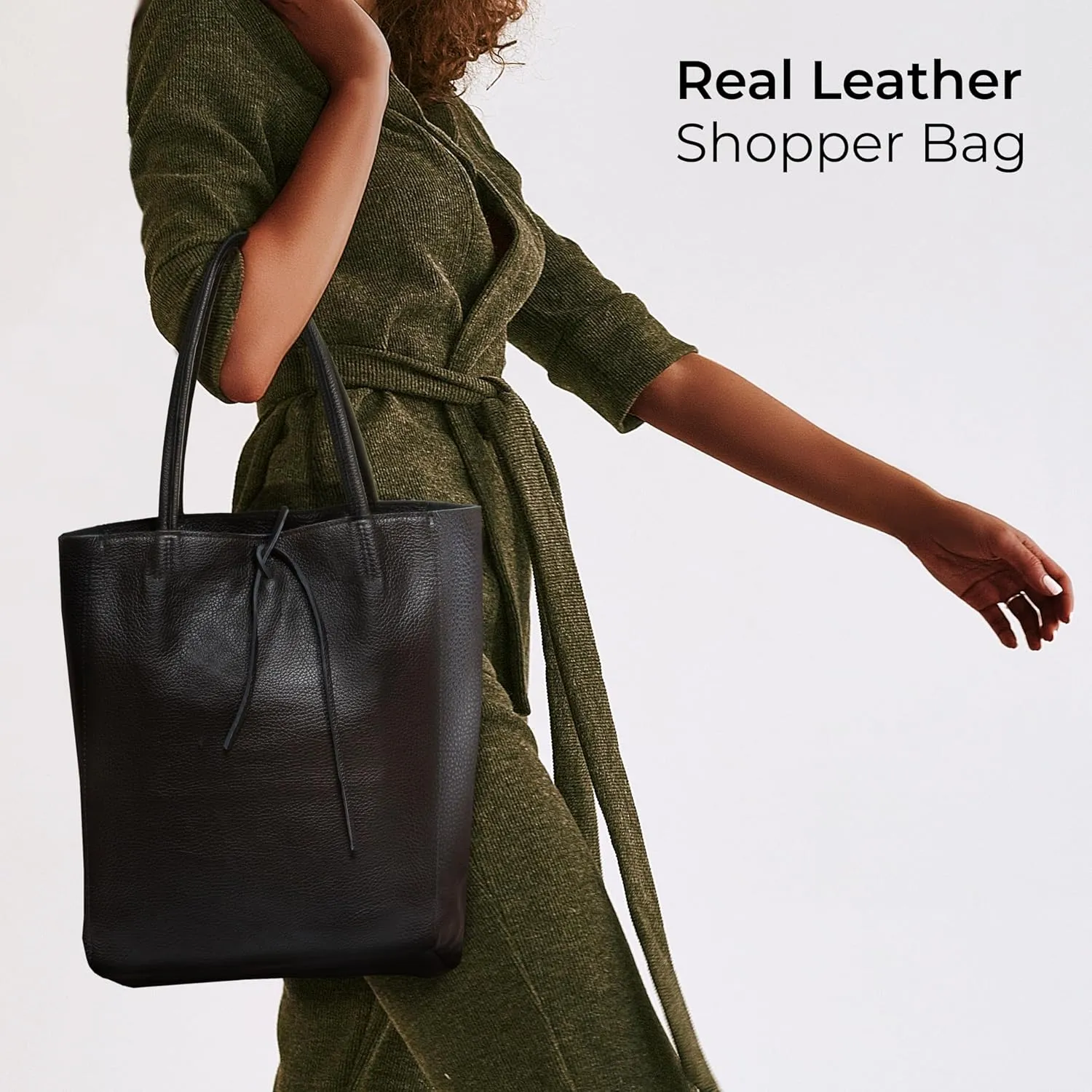 Soft Italian Genuine Calf Leather Tote Bag | Unstructured Unlined Shopper with Zipper, Inside Pocket & Flat Base