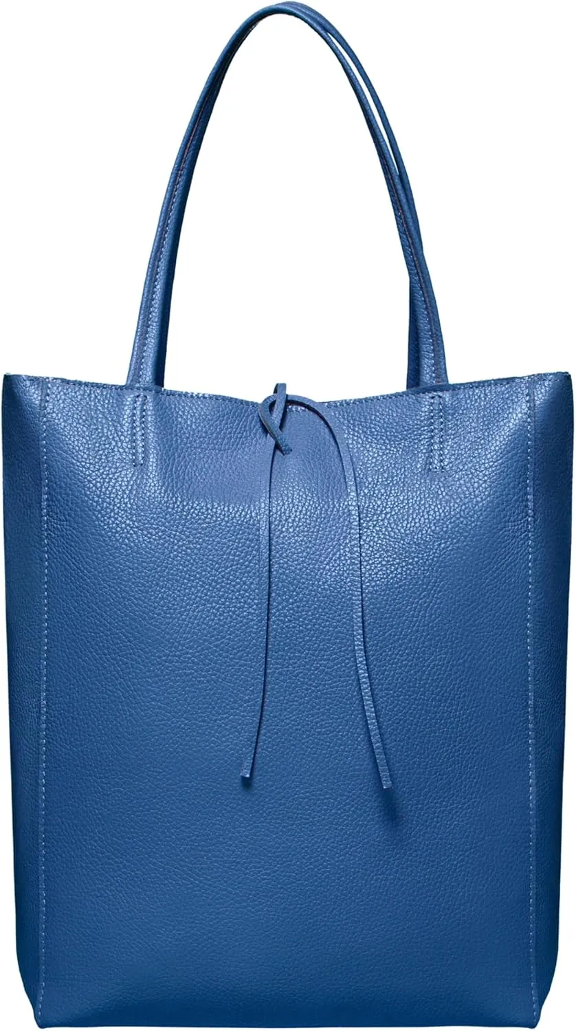 Soft Italian Genuine Calf Leather Tote Bag | Unstructured Unlined Shopper with Zipper, Inside Pocket & Flat Base