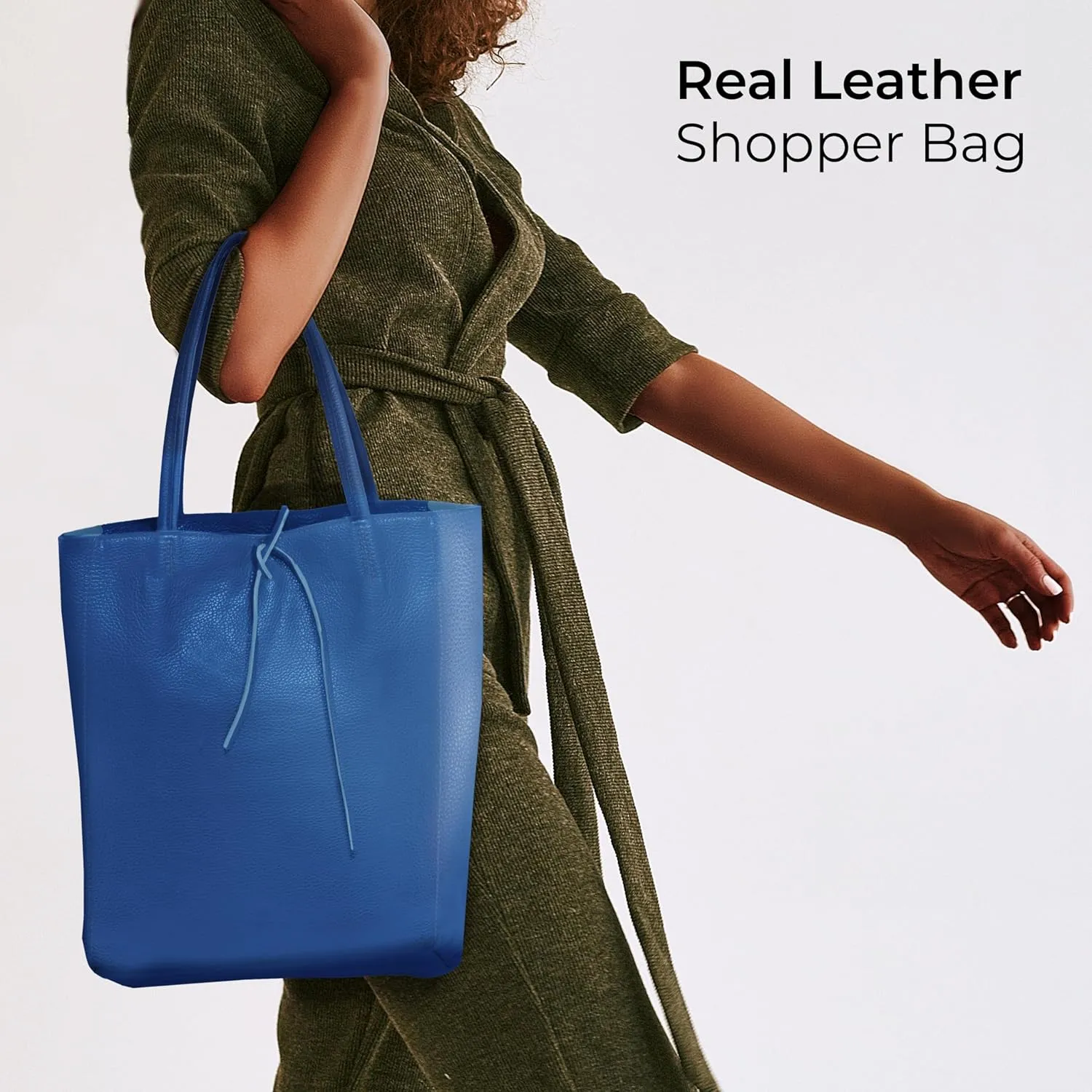 Soft Italian Genuine Calf Leather Tote Bag | Unstructured Unlined Shopper with Zipper, Inside Pocket & Flat Base