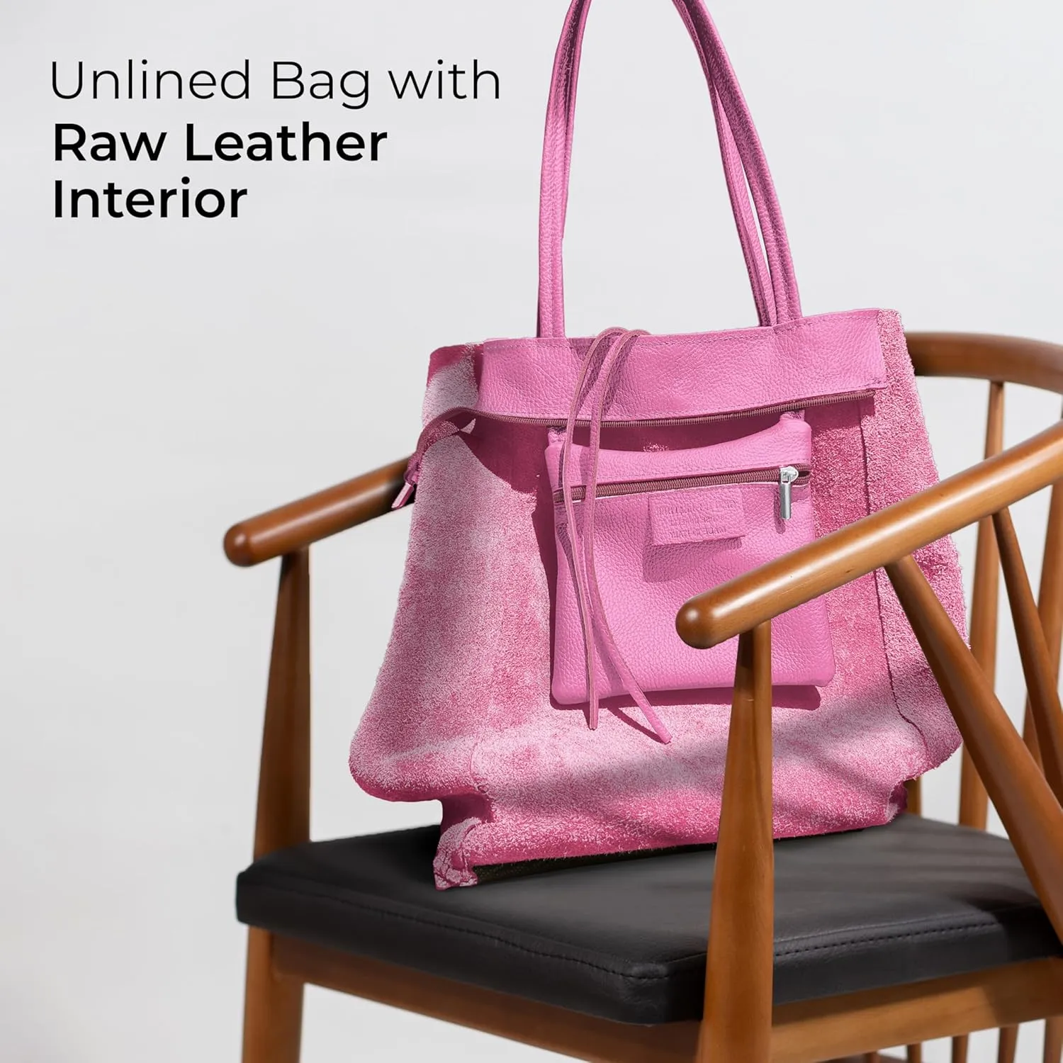 Soft Italian Genuine Calf Leather Tote Bag | Unstructured Unlined Shopper with Zipper, Inside Pocket & Flat Base