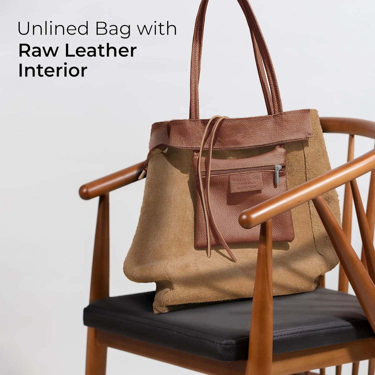 Soft Italian Genuine Calf Leather Tote Bag | Unstructured Unlined Shopper with Zipper, Inside Pocket & Flat Base