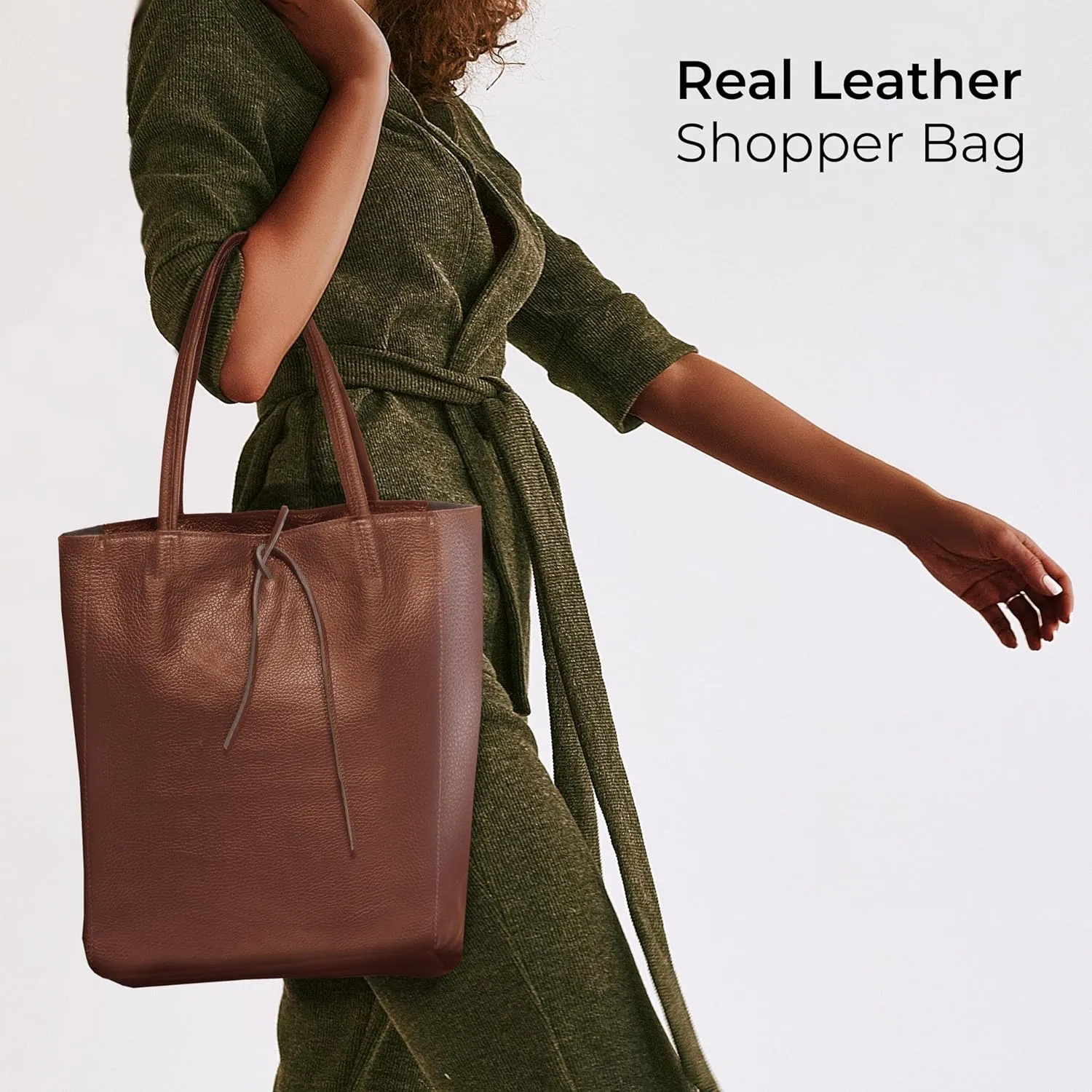 Soft Italian Genuine Calf Leather Tote Bag | Unstructured Unlined Shopper with Zipper, Inside Pocket & Flat Base