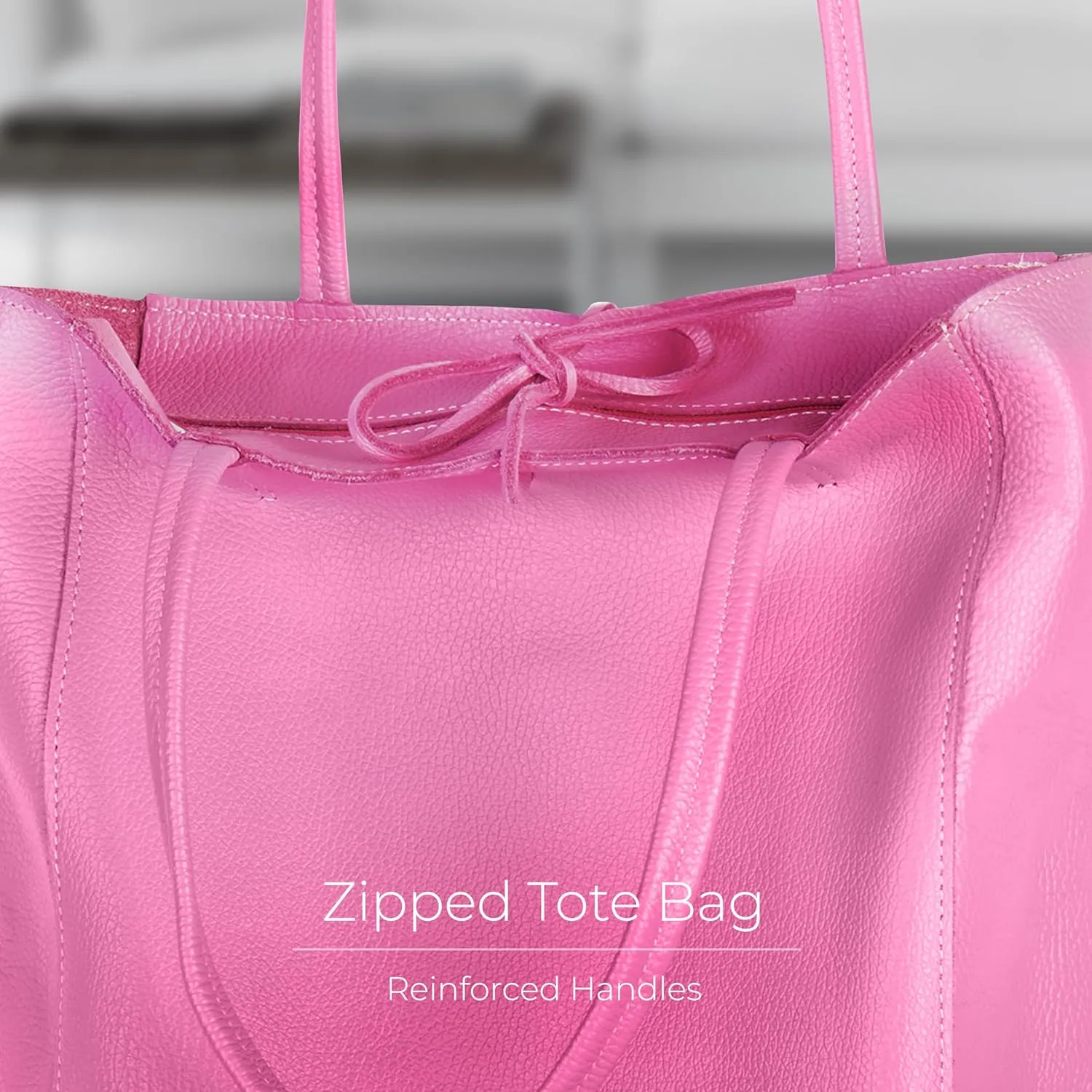 Soft Italian Genuine Calf Leather Tote Bag | Unstructured Unlined Shopper with Zipper, Inside Pocket & Flat Base