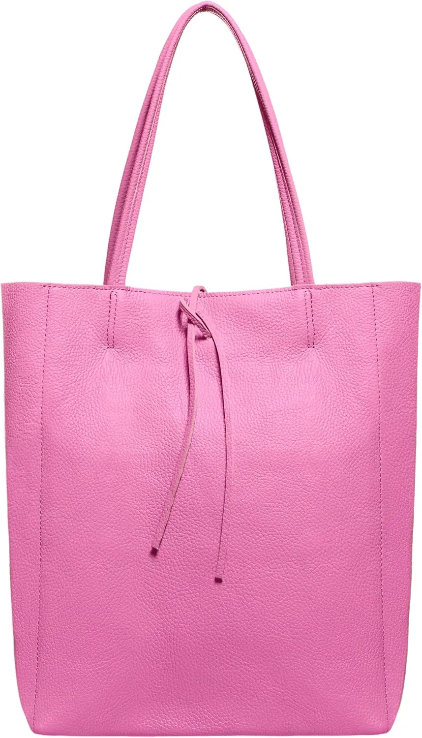Soft Italian Genuine Calf Leather Tote Bag | Unstructured Unlined Shopper with Zipper, Inside Pocket & Flat Base