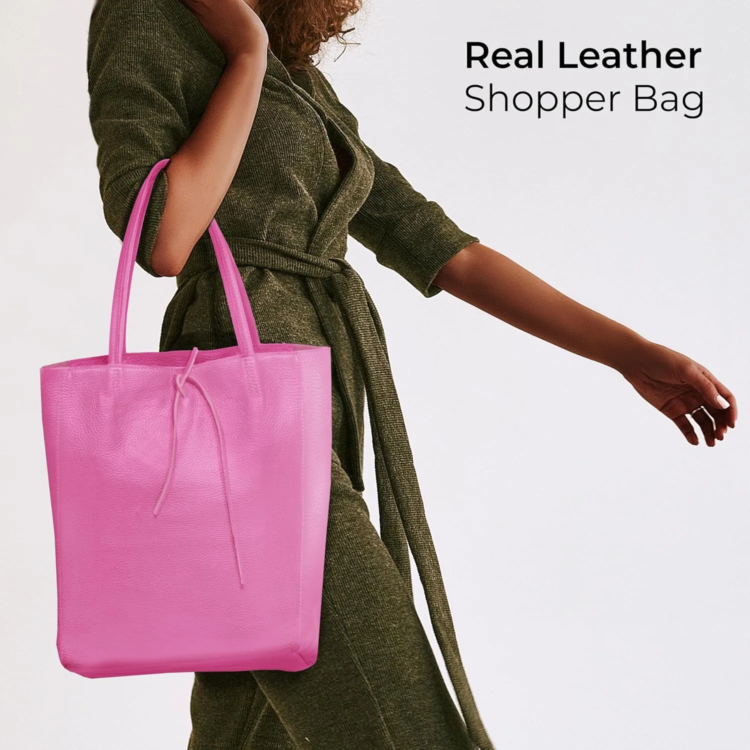 Soft Italian Genuine Calf Leather Tote Bag | Unstructured Unlined Shopper with Zipper, Inside Pocket & Flat Base