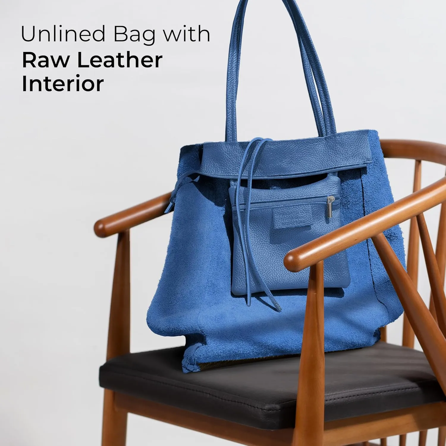 Soft Italian Genuine Calf Leather Tote Bag | Unstructured Unlined Shopper with Zipper, Inside Pocket & Flat Base