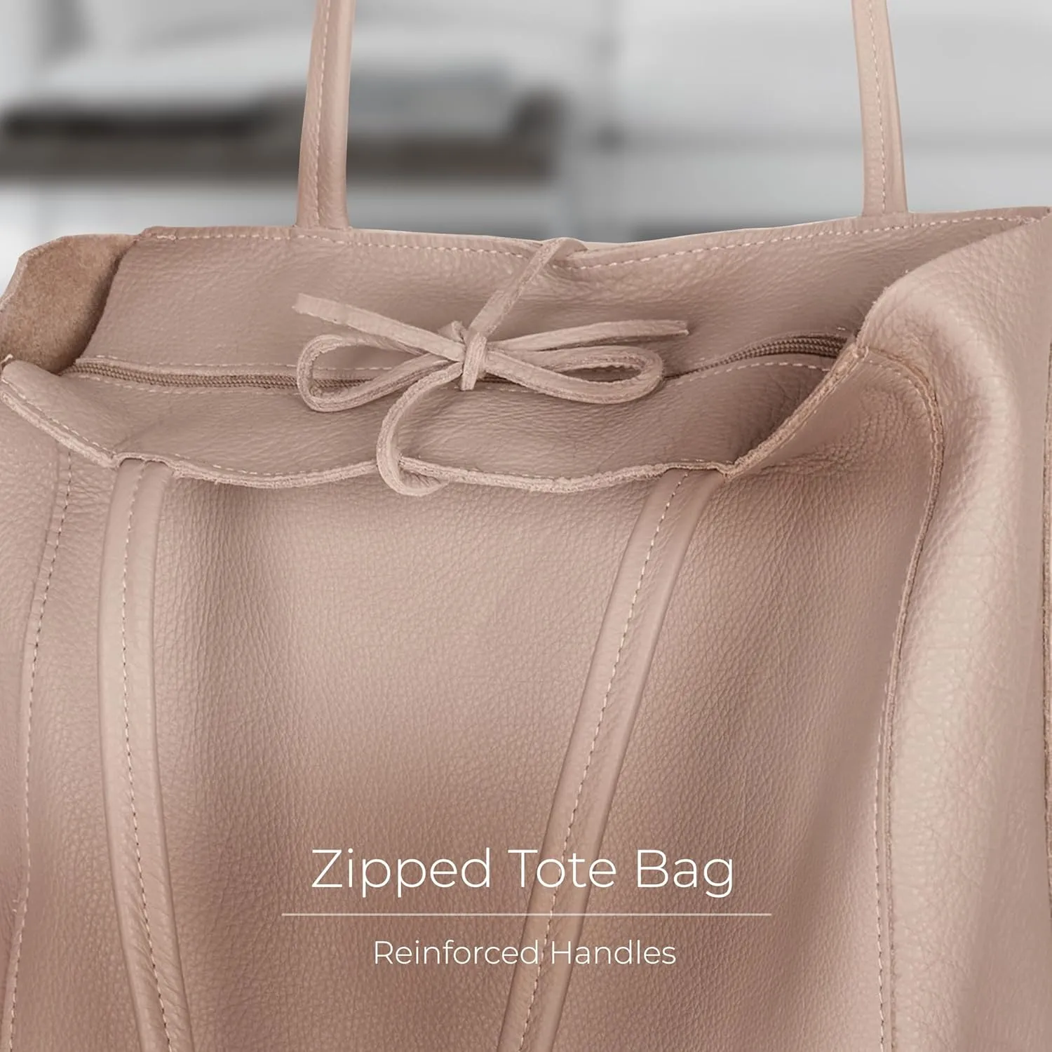 Soft Italian Genuine Calf Leather Tote Bag | Unstructured Unlined Shopper with Zipper, Inside Pocket & Flat Base