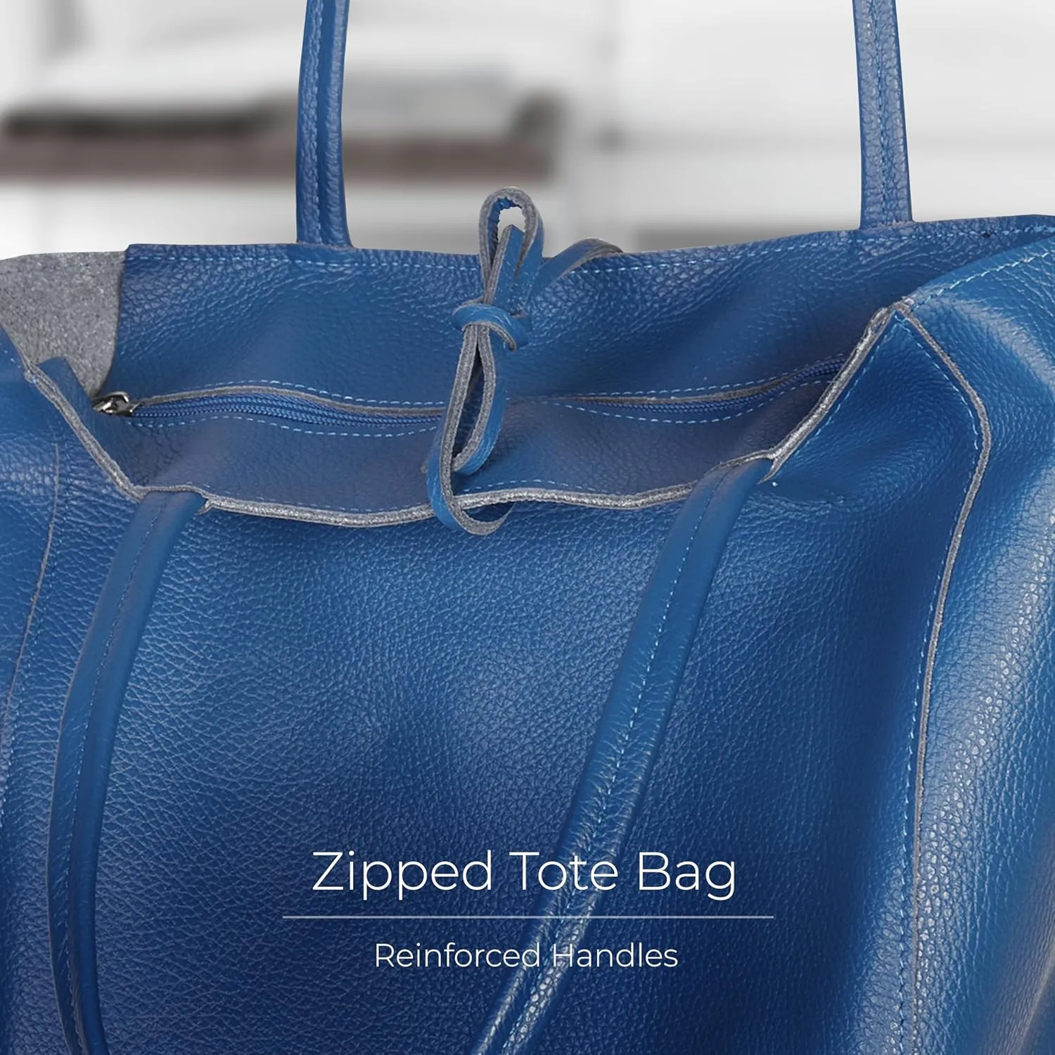 Soft Italian Genuine Calf Leather Tote Bag | Unstructured Unlined Shopper with Zipper, Inside Pocket & Flat Base