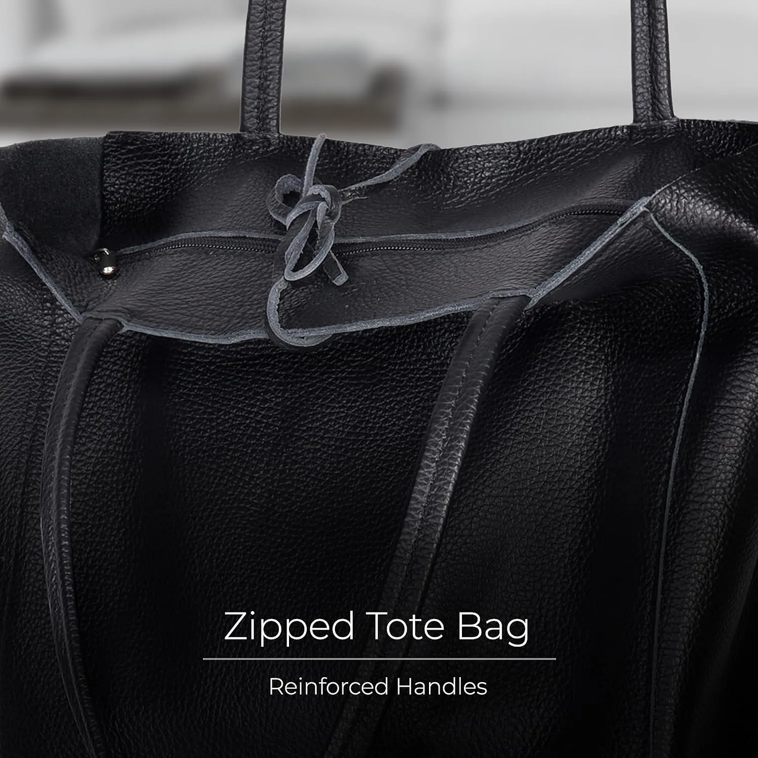 Soft Italian Genuine Calf Leather Tote Bag | Unstructured Unlined Shopper with Zipper, Inside Pocket & Flat Base