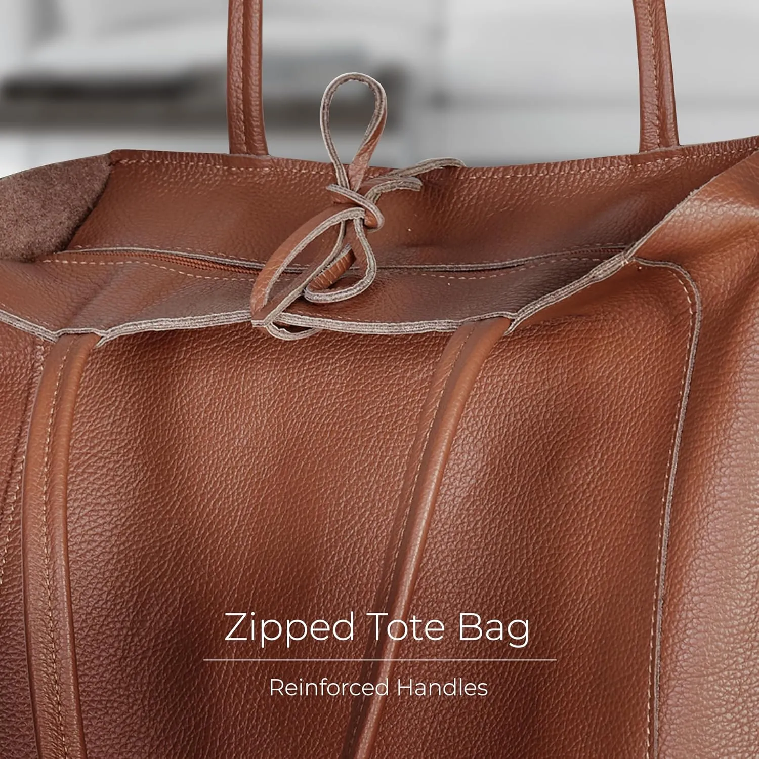 Soft Italian Genuine Calf Leather Tote Bag | Unstructured Unlined Shopper with Zipper, Inside Pocket & Flat Base