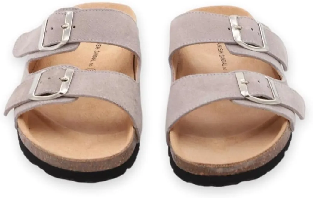 Soft Suede Leather Flat Sandals - Cork Footbed Sandal with Soft Suede Leather - Womens Sandals Comfortable Wear - Comfortable Slip On Cork Footbed Sandals with Adjustable Buckles