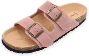 Soft Suede Leather Flat Sandals - Cork Footbed Sandal with Soft Suede Leather - Womens Sandals Comfortable Wear - Comfortable Slip On Cork Footbed Sandals with Adjustable Buckles