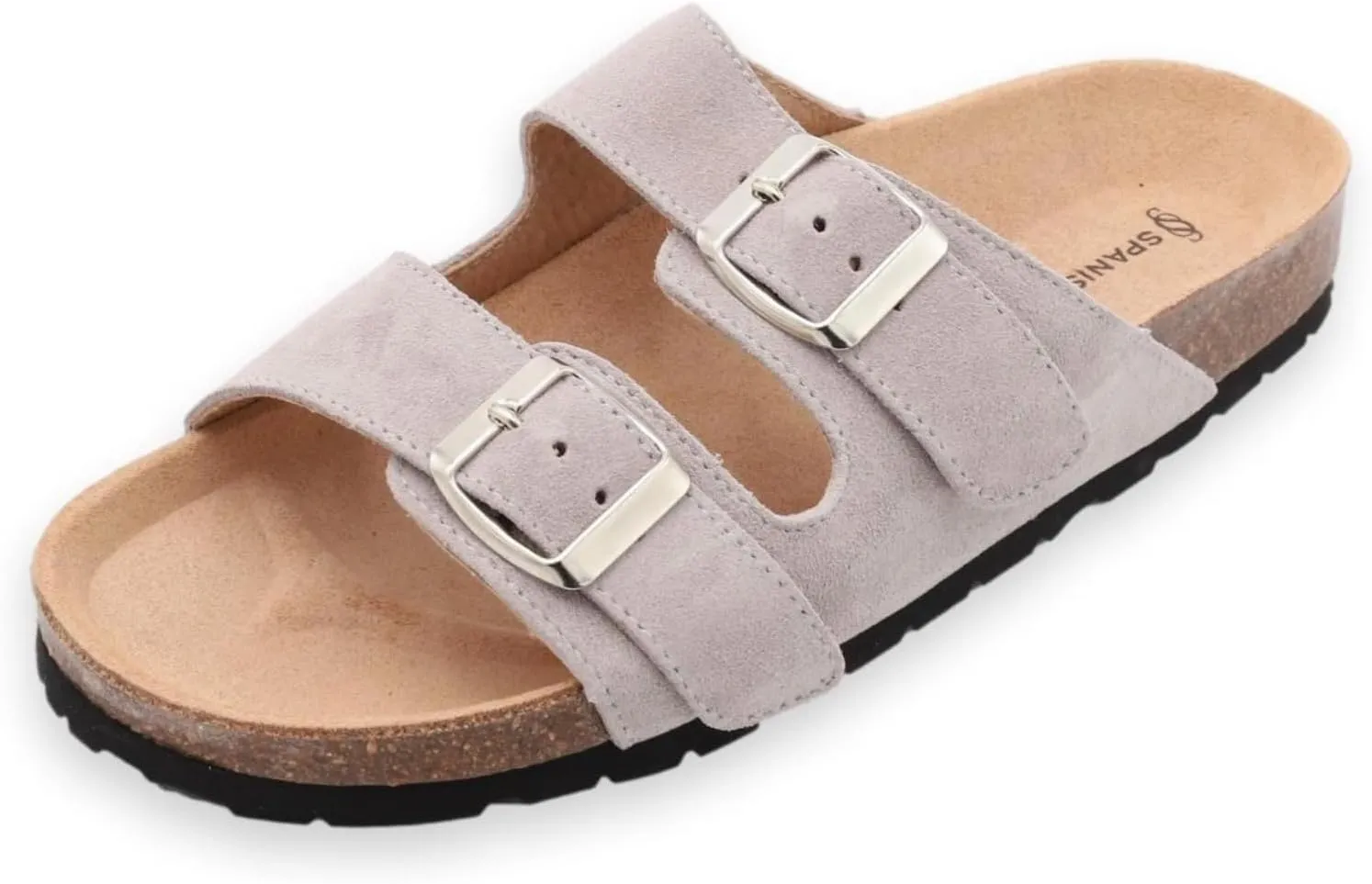 Soft Suede Leather Flat Sandals - Cork Footbed Sandal with Soft Suede Leather - Womens Sandals Comfortable Wear - Comfortable Slip On Cork Footbed Sandals with Adjustable Buckles
