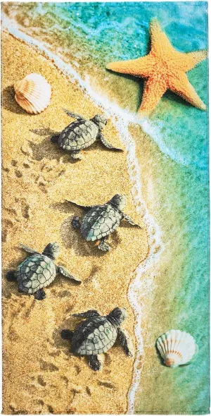 Softerry - Baby Turtles Beach Towel 30 x 60 inches (76 x 152cm) 100% Cotton Soft and Absorbent (30 in x 60 in, Baby Turtles)