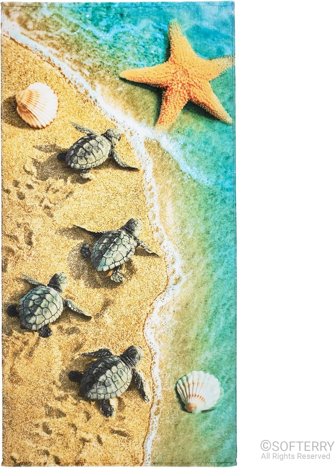 Softerry - Baby Turtles Beach Towel 30 x 60 inches (76 x 152cm) 100% Cotton Soft and Absorbent (30 in x 60 in, Baby Turtles)