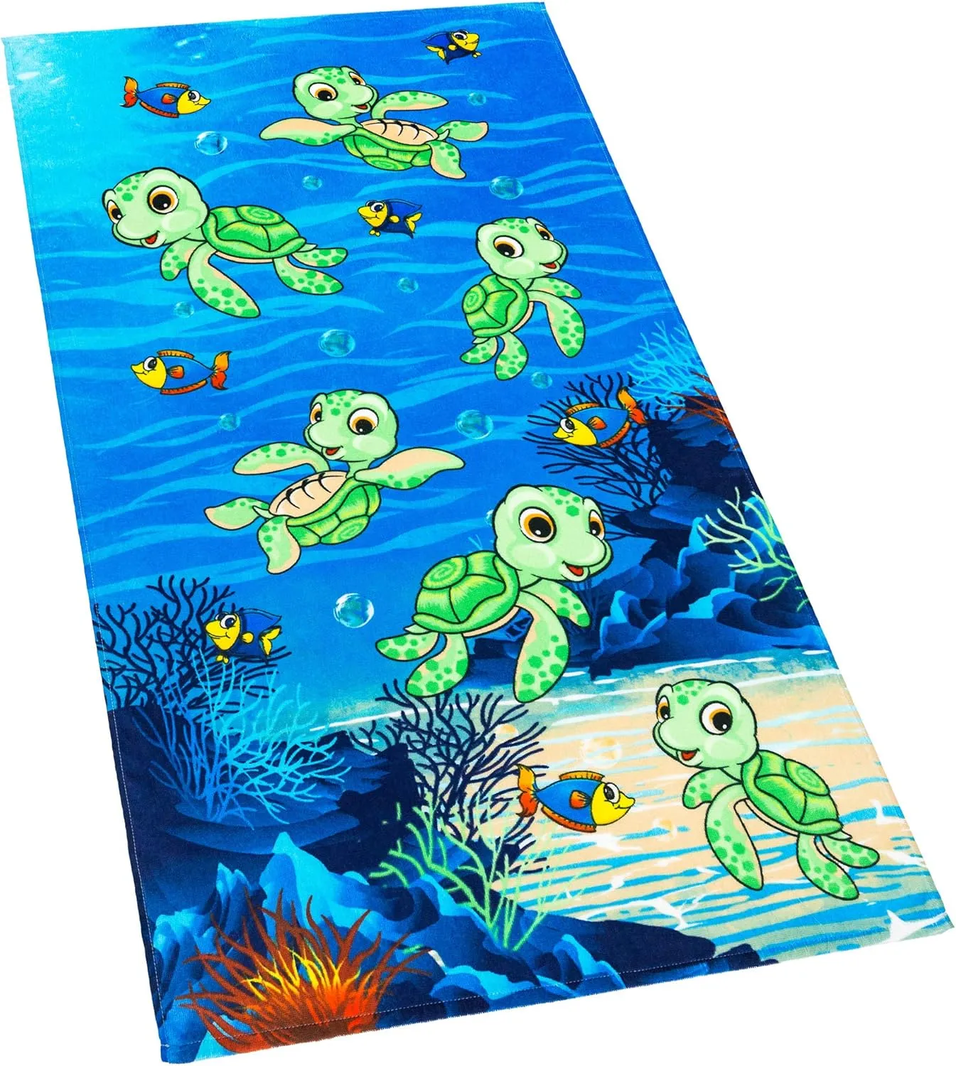 Softerry - Happy Little Turtles Beach Towel 28 x 51 inches (70 x 130cm) 100% Cotton Soft and Absorbent (1 Towel, Little Turtles)